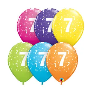 Lateksballonger (50stk): "7" - Fargerike - 28cm