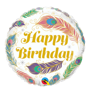 Folieballong: "Happy Birthday" - Fjær - 45cm