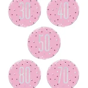 Folieballong: Ulike tall - Rosa & Sølv med Prikker - 45cm
