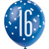 Lateksballonger (6stk): "16" - Blå & Sølv Glitz - 30cm - Bilde 2