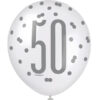 Lateksballonger (6stk): "50" - Rosa, Lilla, Hvit & Sølv - 30cm - Bilde 4