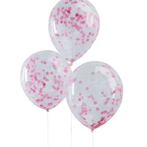 Konfettiballonger (5stk): Rosa Konfetti - 30cm