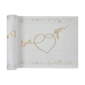 Bordløper: "Love You" - Hvit & Gull - 3m x 28cm