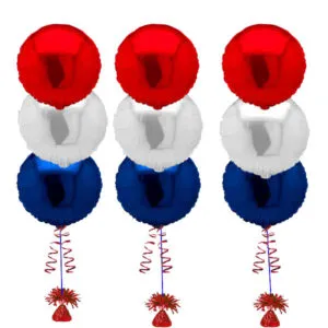 Ballongbukett: 17. mai Rødt, hvit & blått Folie Trio x 3