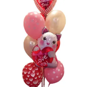 Ballongbukett: "Happy Valentine's Day" - "Love You" Kitten