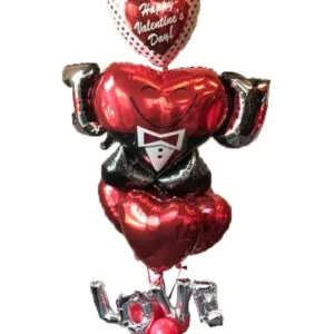Ballongbukett: "Happy Valentine's Day" - Tuxedo - Medium