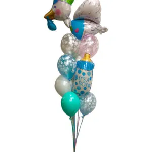 Ballongbukett: Stork & Baby Bottle - It's a Boy - Medium