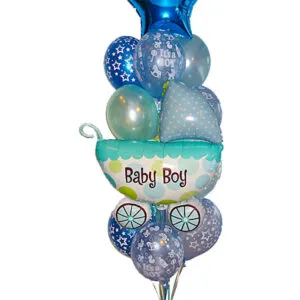 Ballongbukett: Barnevogn & Stjerne - "Baby Boy"
