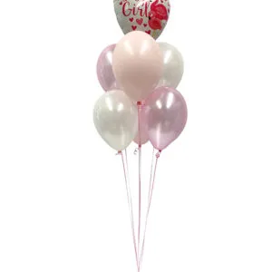Ballongbukett: Baby Girl - Hearts - Medium