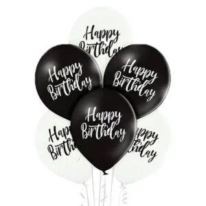 Ballongbukett: Happy Birthday - Black & White