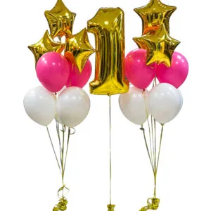 Ballongbukett: Golden 1st brthday bouquets