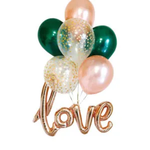 Ballongbukett: Green and peach love bundle