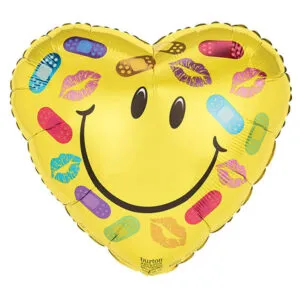 Folieballong: Hjerte Smiley - Kyss & Plaster - 43cm