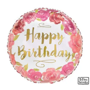 Folieballong: "Happy Birthday" - Blomsterhage - 43cm