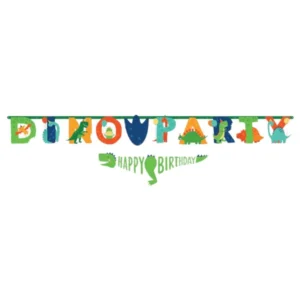 Banner / Girlander: Skriv din tekst - Personalize - Dinosaur tema - Grønn - 230 cm