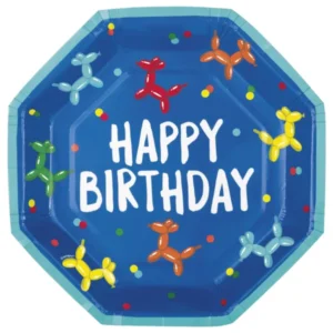 Tallerkener (8stk): "Happy Birthday" Ballonghund - Fargerik - 23,495cm