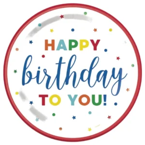 Tallerkener (8stk): "Happy Birthday" - Stjerner og sirkler - Fargerik - 22,86cm
