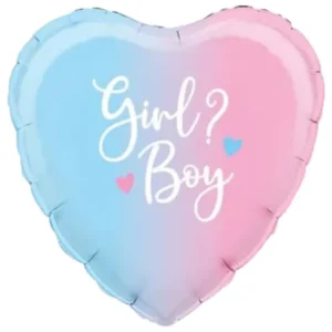 Folieballong: "Girl? Boy?" Gender reveal hjerte - 45cm