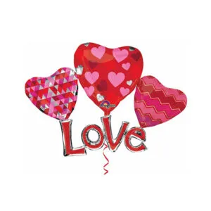 Folieballong: "Love" Med Tre Hjerter - 148cm
