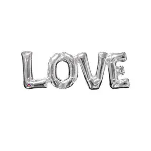 Folieballong / Banner: "Love" - Flere Farger - 63 x 22cm - Sølv