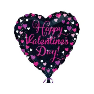 Folieballong: "Happy Valentine's Day" - Svart Hjerte - 45cm