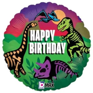 Folieballong: "Happy Birthday" dinosaur skelett - 45 cm