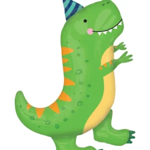 Folieballong: Dinosaur med festhatt - Grønn - 66 x 86 cm
