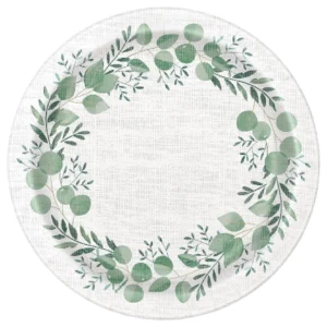 Tallerkener (8stk): Plantemotiv - Grønn & hvit - 17,78cm