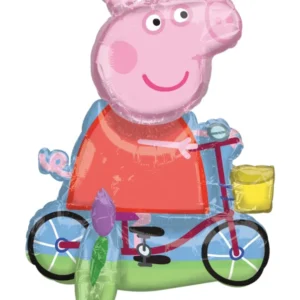 Folieballong: Peppa Pig på sykkel (ikke helium) - Rosa & Rød - 45 x 55 cm
