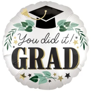 Folieballong: "You did it GRAD" - Hvit & Svart - 43cm