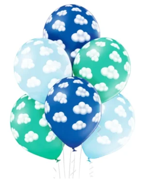 Lateksballonger (6stk): Skyer - Flere farger - 30cm - Blå