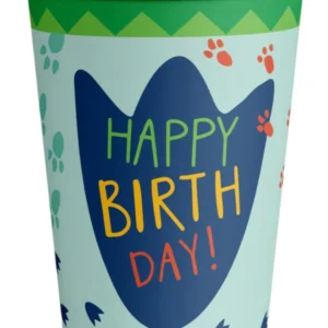 Kopper (8stk): "Happy Birthday" dinosauravtrykk - Blå - 250 ML