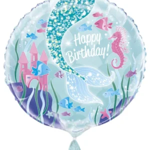 Folieballong: "Happy Birthday" - Havfrue - 45cm