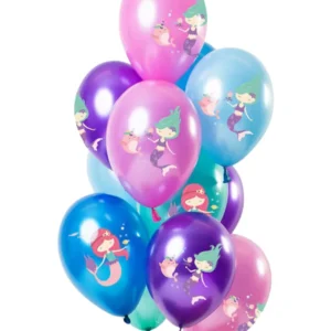 Lateksballonger (12stk): Havfrue i havet - Fargerik - 30cm