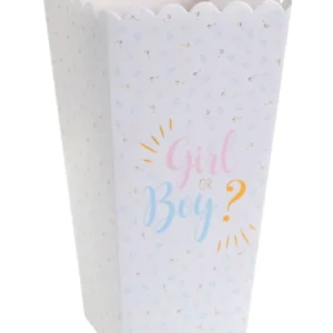 Popcorn- / Godisbeger (8stk): "Girl or Boy?" - Fargerik - 17 x 8 x 6cm