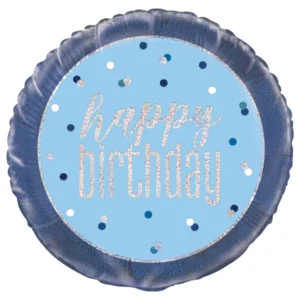 Folieballong : "Happy Birthday" med prikker - Flere Farger - 46cm - Blå Sølv