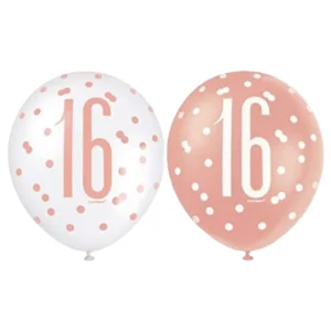 Lateksballonger (6stk): Flere tall - Hvit, Fersken & Rosegull - 30cm - 16
