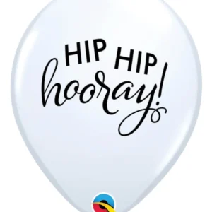 Lateksballonger (25stk): "Hip Hip Hooray" - Hvit - 28cm
