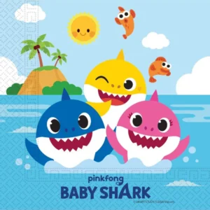 Servietter (20stk): Baby Shark - Fargerik - 16,5cm