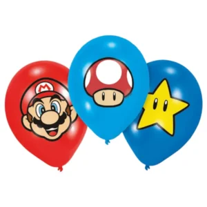 Lateksballonger (6stk): Super Mario - Blå & Rød - 27,5 cm