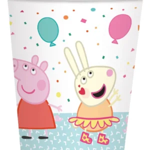 Kopper (8stk): Peppa Pig med venner & ballonger - Rosa & Hvit - 250 ML