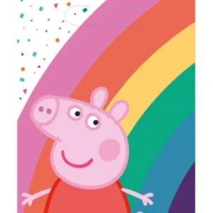 Gaveposer / Godteposer (8stk): Peppa Pig foran regnbuen - Rosa & Rød - 23,4 x 16,2 cm