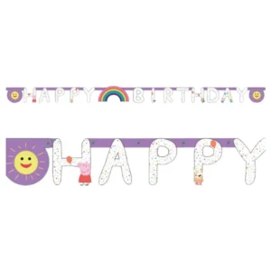 Banner / Girlander: "Happy Birthday" Peppa Pig - Rosa & Hvit