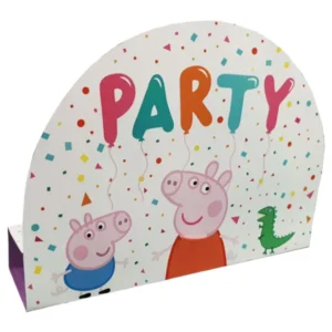 Invitasjonskort (8stk): "Party" - Peppa Pig med venner - Hvit & Rosa