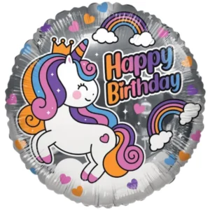 Folieballong: "Happy Birthday" - Regnbue & Unicorn - 46cm