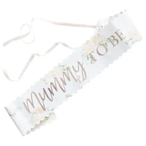 Ordensbånd / Sash: Personlig tekst - "Mummy To Be" - Hvit - 11cm B x 76cm H