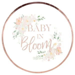 Tallerkener  (8stk): "Baby in Bloom" - Blomster - Hvit, Rosegull - 24cm