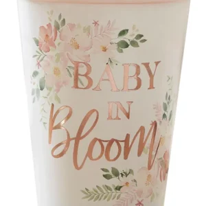 Kopper  (8stk): "Baby in Bloom" - Blomster - Hvit, Rosegull - 9cm H x 8cm B