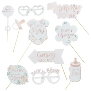 Fotoprops (1stk): Personlig tekst - Baby shower - Hvit, Rosegull