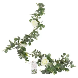Girlander: Eucalyptus & hvite blomster - Hvit & Grønn - 1,8m